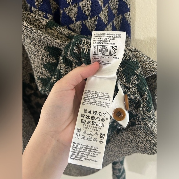 Levi's Wool Blend Diamond Knit Button Up Cardigan Sweater Gray/blue/green Size L - Picture 13 of 14